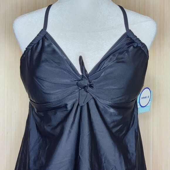Swimsuits for All Tie Front One-Piece Swimsuit Swim Dress Black Women's Size 12 - Picture 3 of 11